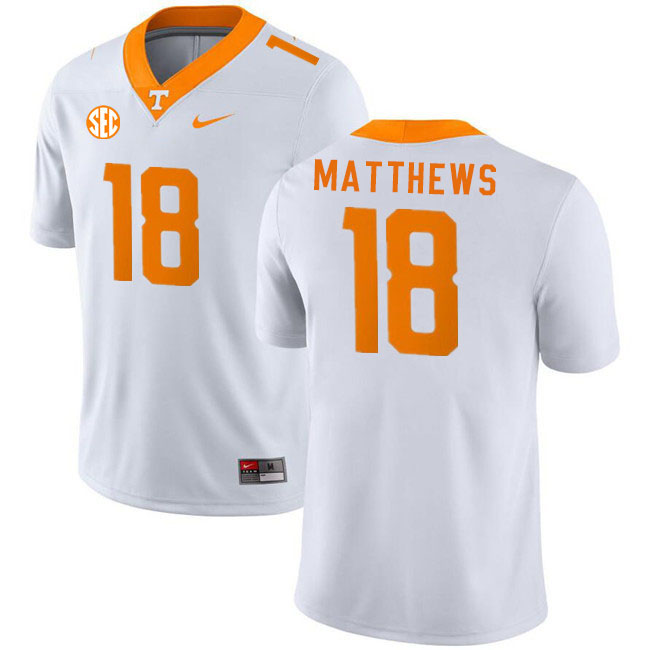 Men #18 Jordan Matthews Tennessee Volunteers College Football Jerseys Stitched Sale-White - Click Image to Close